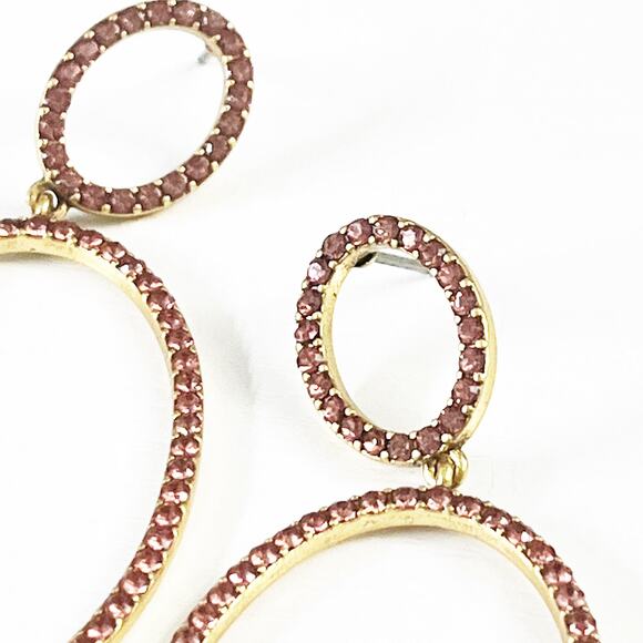 J. Crew Pink Pave Crystal Long Hoop Earrings - Picture 4 of 8